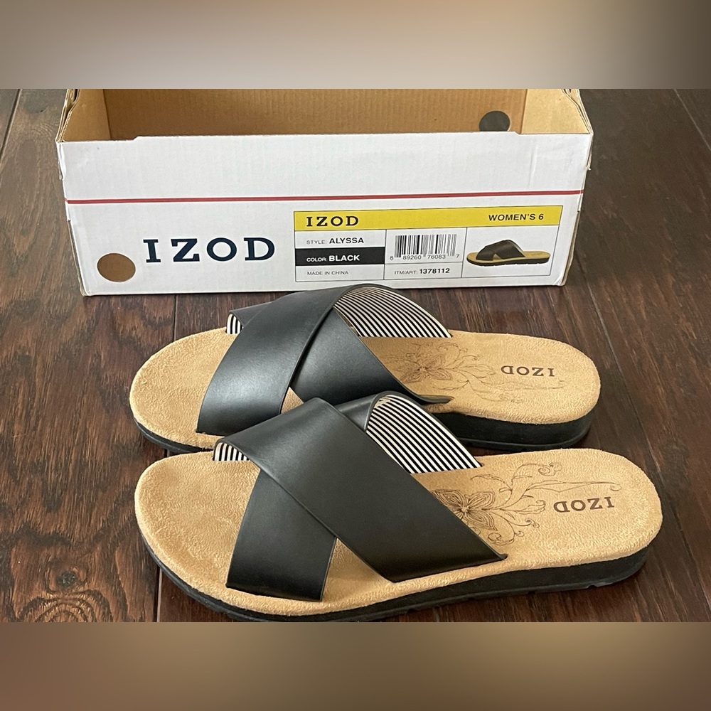 IZOD Women Alyssa Strap Sandal ~ Black Women Size 6 NEW